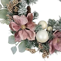 Pink Poinsettia and Ornaments Wreath