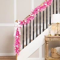 Pre-Lit Pink Flocked Pine Garland