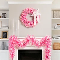 Pre-Lit Pink Flocked Pine Garland