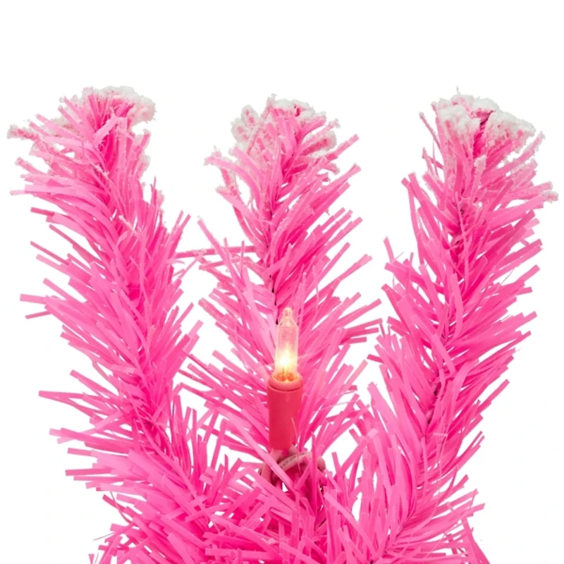 Pre-Lit Pink Flocked Pine Garland