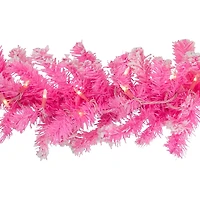 Pre-Lit Pink Flocked Pine Garland