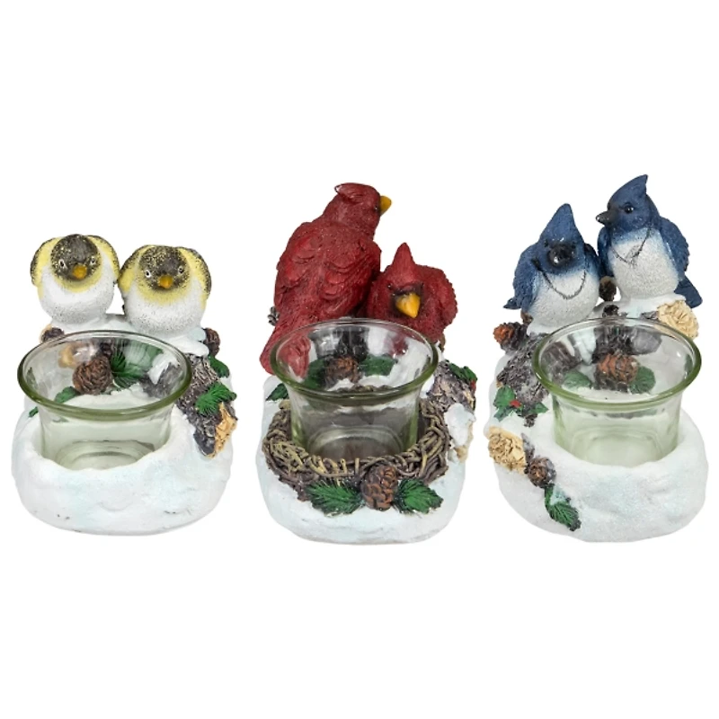 Christmas Birds Tealight Candle Holders, Set of 3