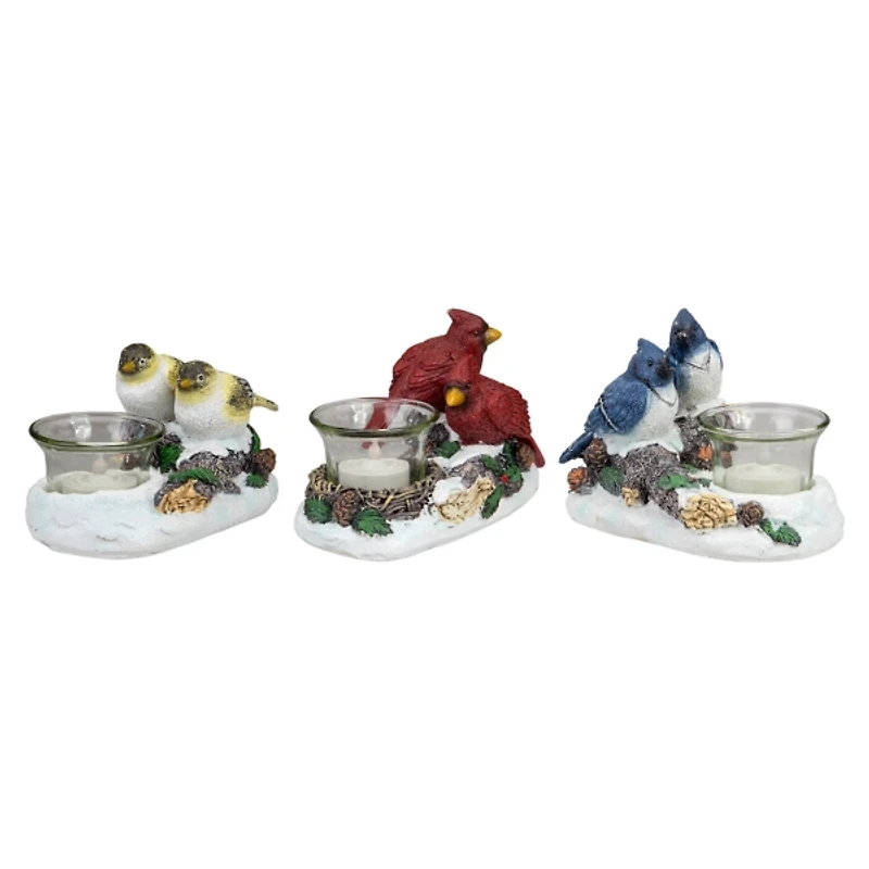 Christmas Birds Tealight Candle Holders, Set of 3