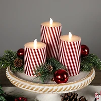 LED Flickering Candy Cane Pillar Candles, Set of 3