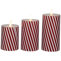 LED Flickering Candy Cane Pillar Candles, Set of 3