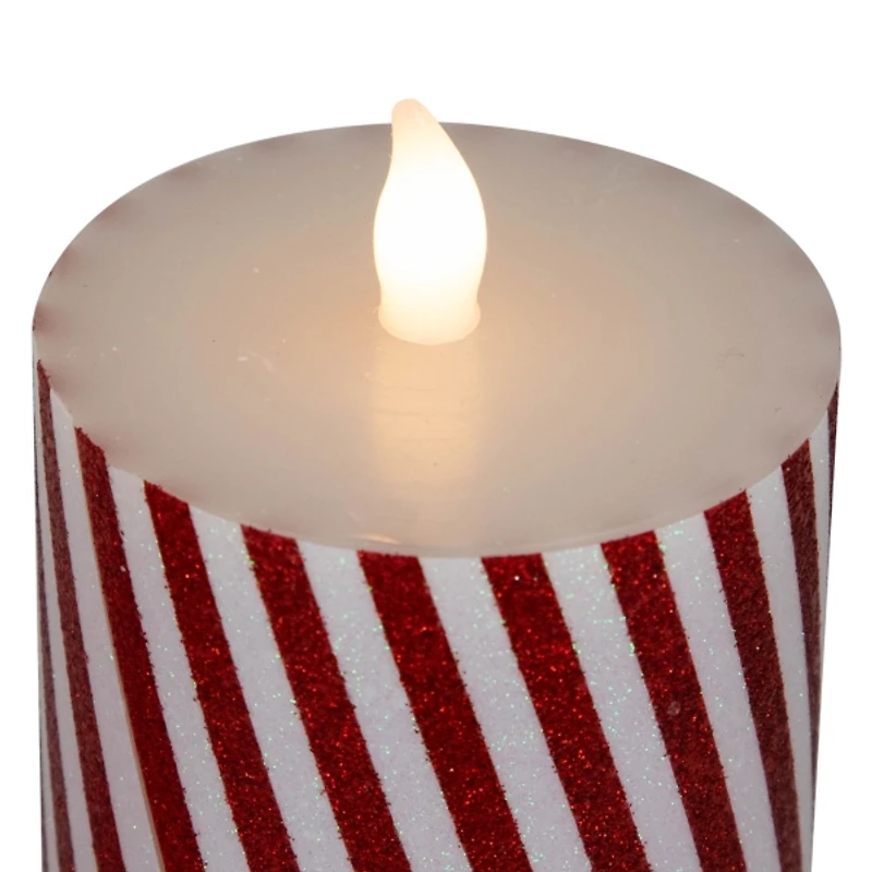 LED Flickering Candy Cane Pillar Candles, Set of 3
