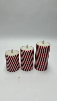 LED Flickering Candy Cane Pillar Candles, Set of 3