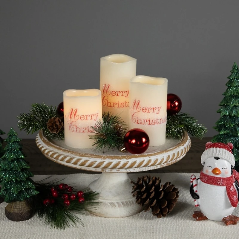 LED Merry Christmas Pillar Candles, Set of 3