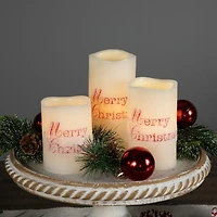 LED Merry Christmas Pillar Candles, Set of 3