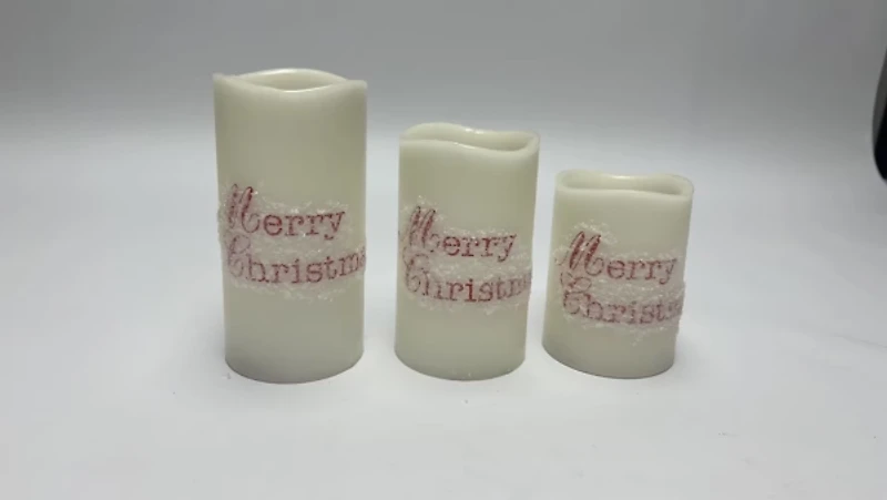 LED Merry Christmas Pillar Candles, Set of 3