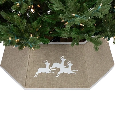 Beige Burlap Reindeer Christmas Tree Collar