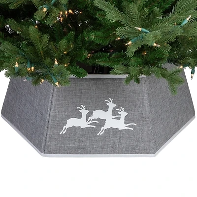 Gray Burlap Reindeer Christmas Tree Collar