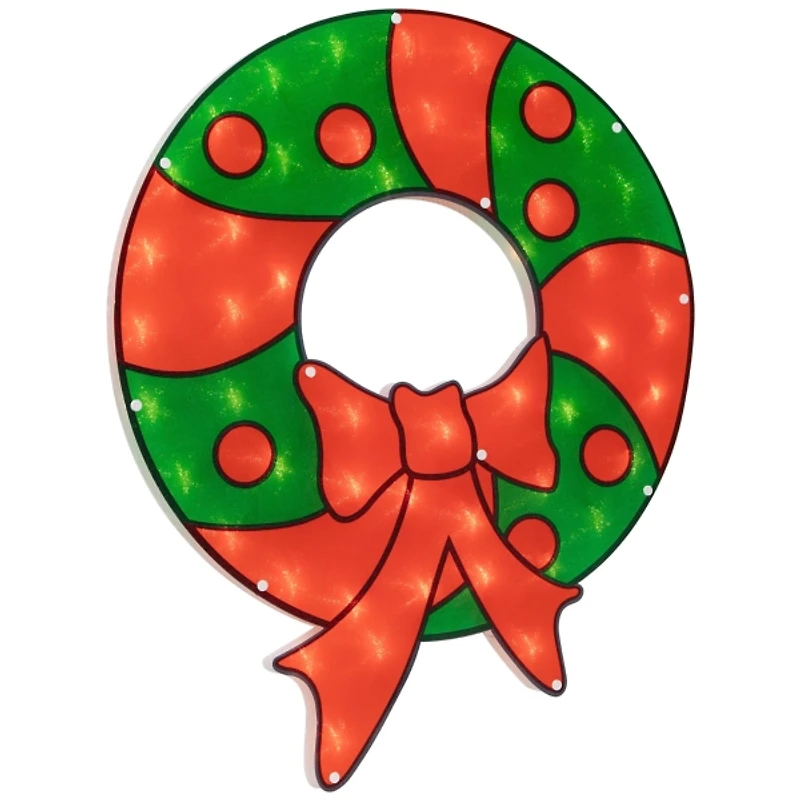 LED Green & Red Wreath Window Silhouette