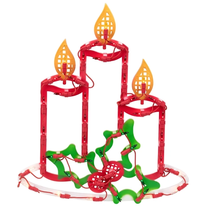 LED Christmas Candles with Holly Window Silhouette