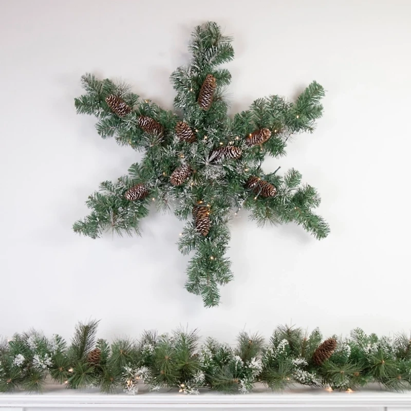 LED Frosted Pine Snowflake Wreath