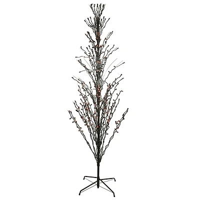 Pre-Lit Black Twig Tree with Orange Lights, 6 ft.