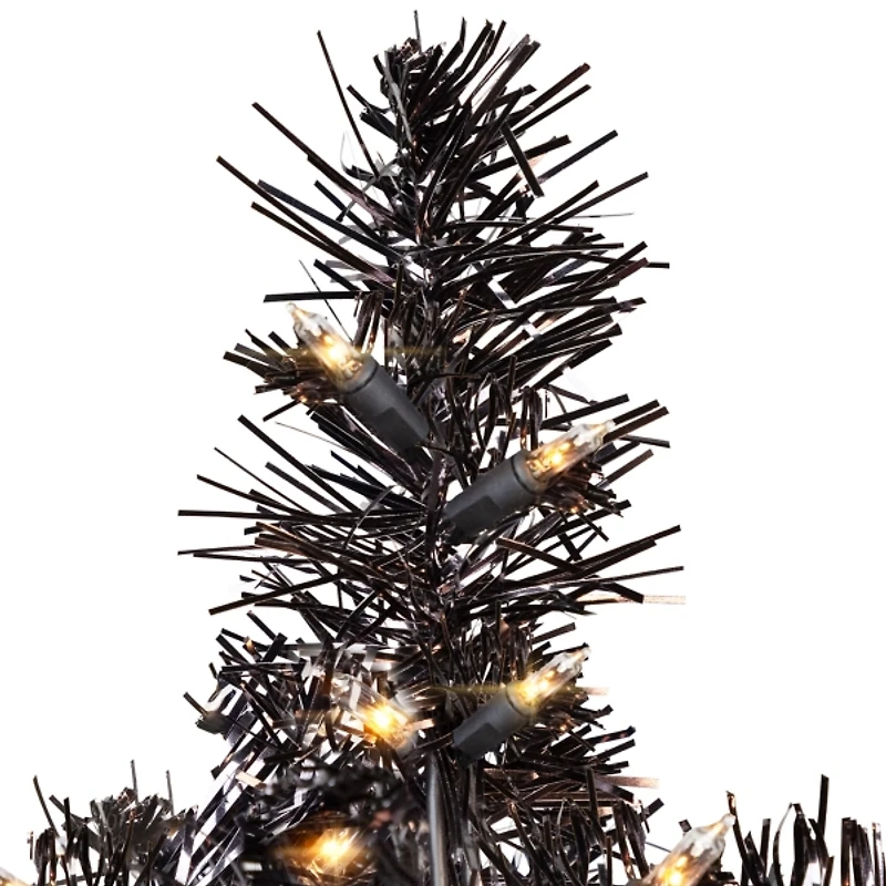 Pre-Lit Black Tinsel Halloween Tree, 3 ft.
