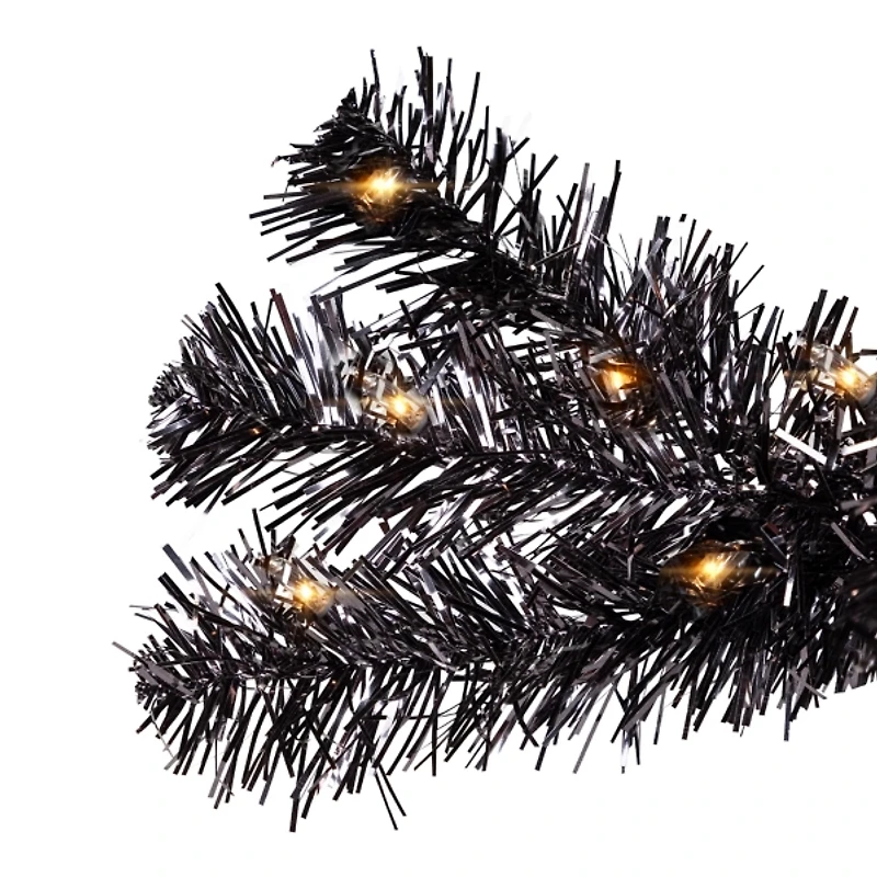 Pre-Lit Black Tinsel Halloween Tree, 3 ft.