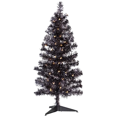 Pre-Lit Black Tinsel Halloween Tree, 3 ft.