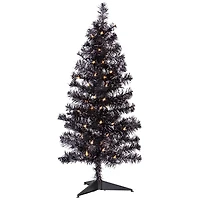 Pre-Lit Black Tinsel Halloween Tree, 3 ft.