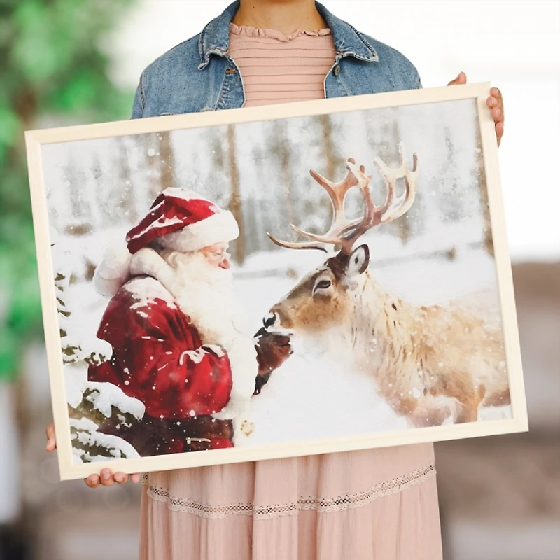 Santa with Reindeer Framed Art Print