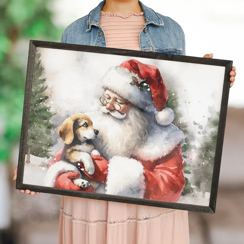 Santa with Puppy Framed Art Print