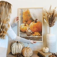 Coffee and Pumpkins Windowsill Framed Art Print