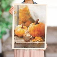 Coffee and Pumpkins Windowsill Framed Art Print