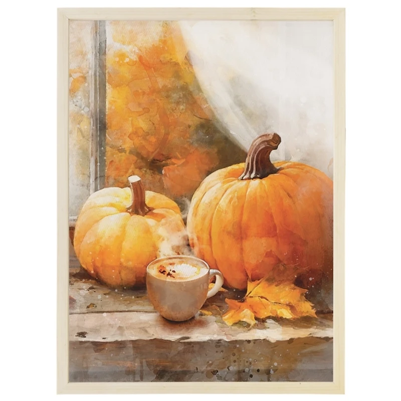 Coffee and Pumpkins Windowsill Framed Art Print