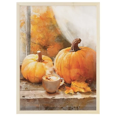 Coffee and Pumpkins Windowsill Framed Art Print