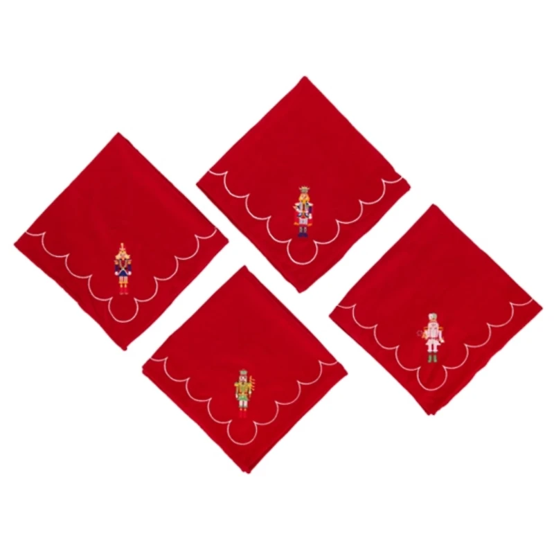 Red Nutcracker Embroidered Napkins, Set of 4