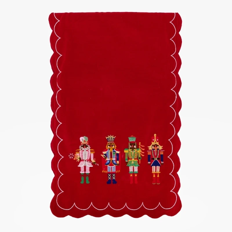 Red Jolly Nutcracker Scalloped Table Runner