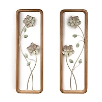 Wood and Metal Flower Wall Plaques, Set of 2