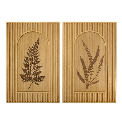 Fern Ribbed Wood Arch Wall Plaques, Set of 2