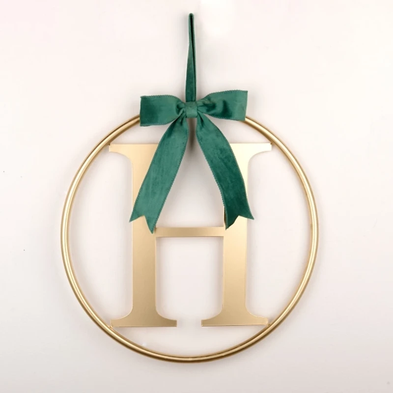 Round Gold Monogram H Bow Wall Plaque