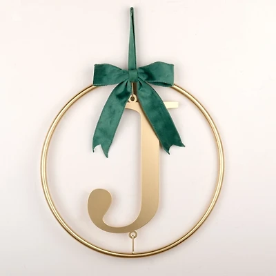 Round Gold Monogram J Bow Wall Plaque