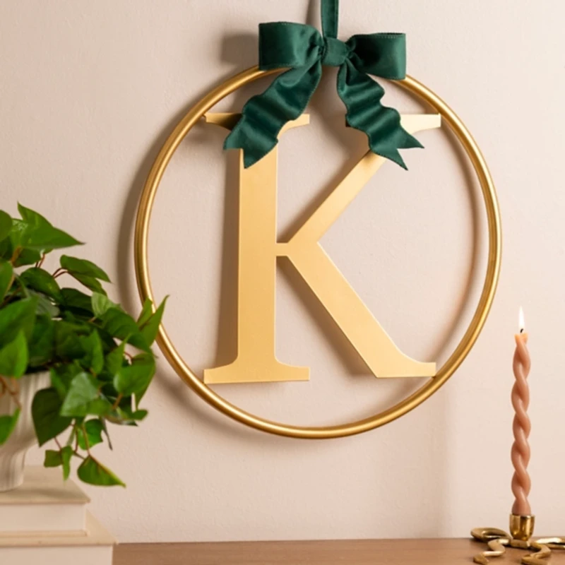Round Gold Monogram K Bow Wall Plaque
