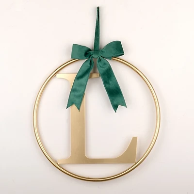Round Gold Monogram L Bow Wall Plaque
