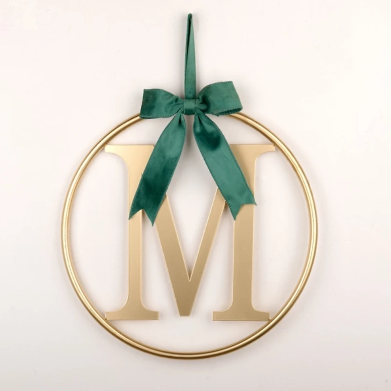 Round Gold Monogram Bow Wall Plaque