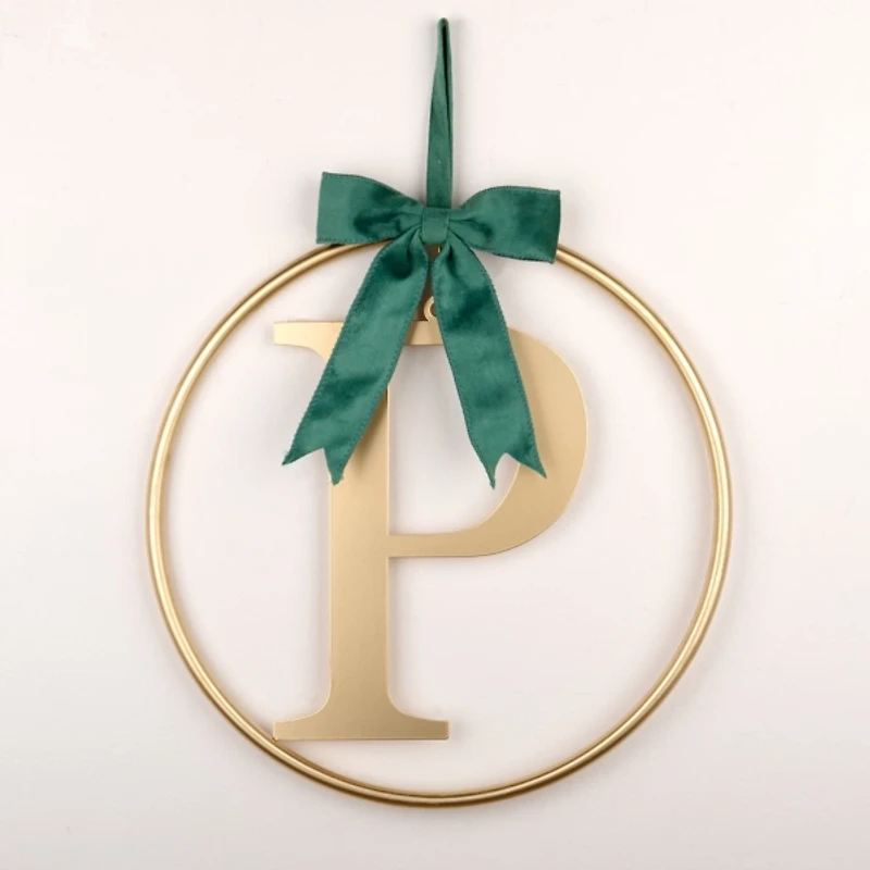 Round Gold Monogram P Bow Wall Plaque
