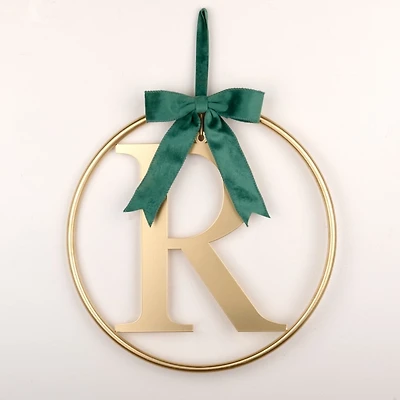 Round Gold Monogram R Bow Wall Plaque