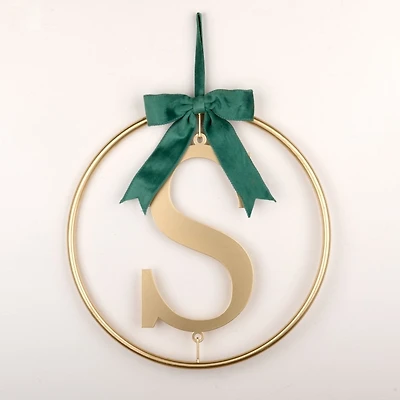 Round Gold Monogram S Bow Wall Plaque