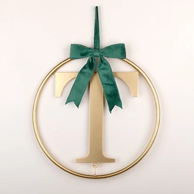 Round Gold Monogram T Bow Wall Plaque