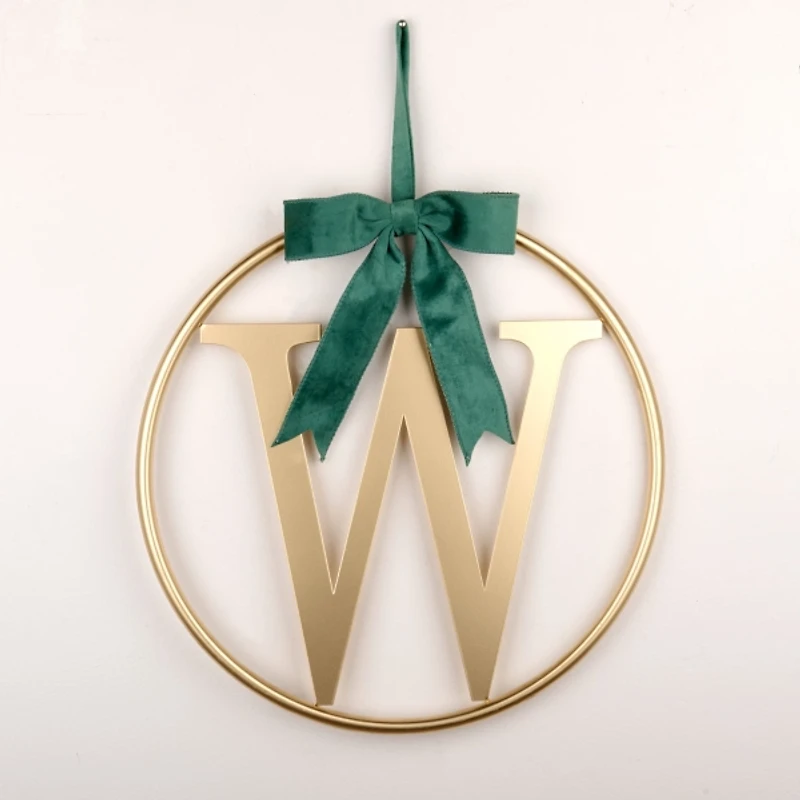 Round Gold Monogram W Bow Wall Plaque