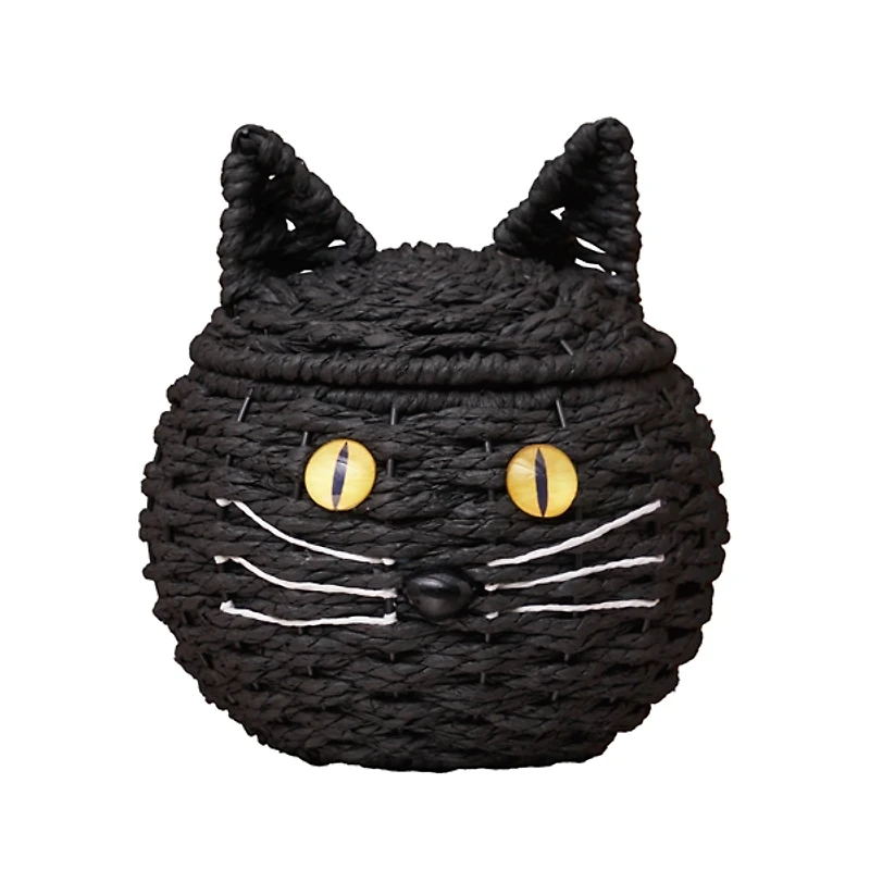 Handwoven Black Cat Halloween Basket