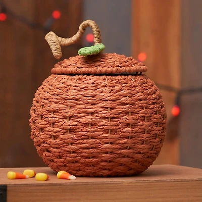 Handwoven Orange Pumpkin Fall Basket