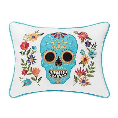 Aqua Sugar Skull Lumbar Pillow