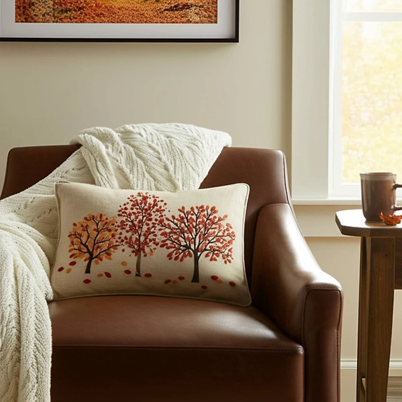 Autumn Forest Trees Lumbar Pillow