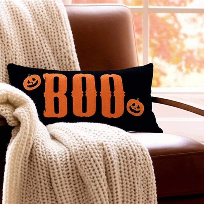 Orange Boo Jack O Lanterns Lumbar Pillow