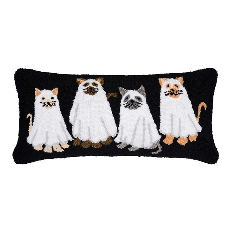 Ghost Cats Halloween Hooked Pillow